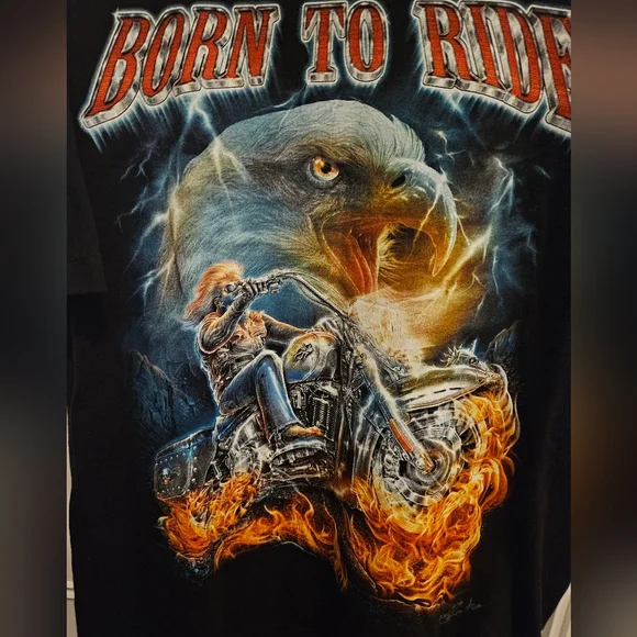 **SOLD** Rock Chang "Born To Ride" Biker Tee - Picture 2 of 4